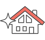 House cleaning icon. Dark gray house with a red roof and a white sparkle.